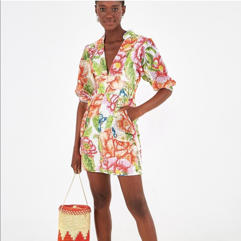 Farm Rio Vintage Floral Eyelet Mini Dress